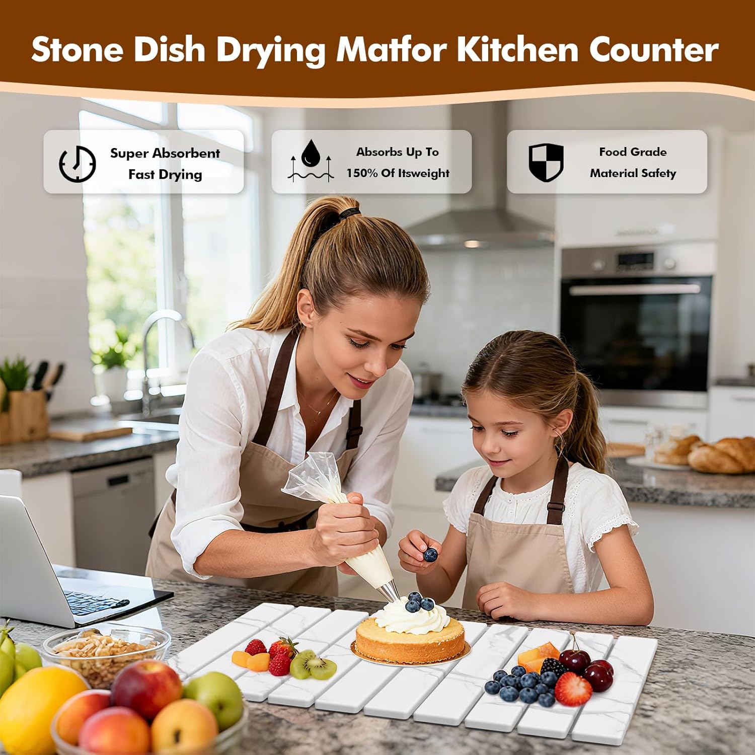 2en1 Tapis Égouttoir Vaisselle Absorbant Antidérapant - Séchage Rapide & Lavable Pour Cuisine