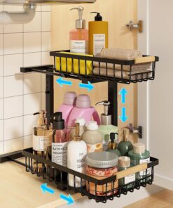 BNBR-15 -6en1 Étagère sous évier en L réglable acier inoxydable rangement cuisine et salle de bain