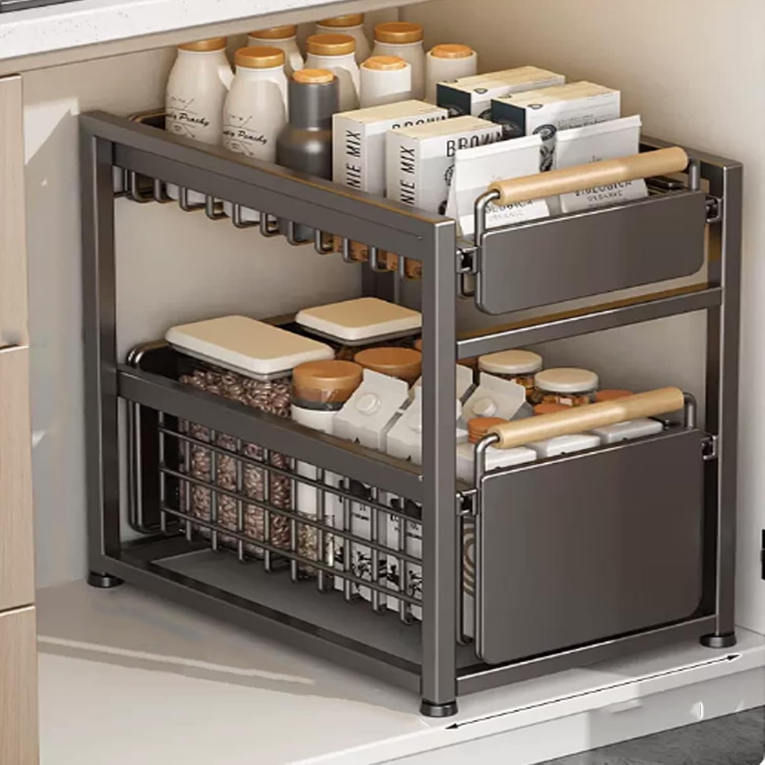 BNBR-15F -6en1 Étagère sous évier acier inoxydable rangement cuisine salle de bain