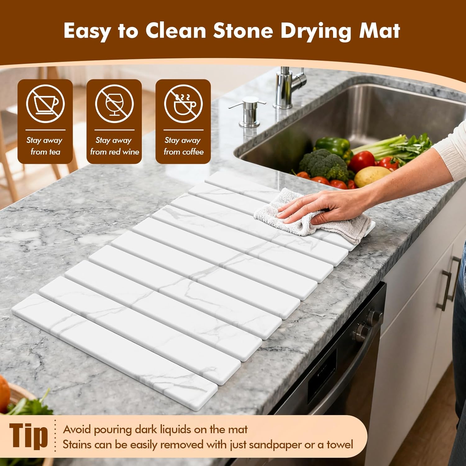 2en1 Tapis Égouttoir Vaisselle Absorbant Antidérapant - Séchage Rapide & Lavable Pour Cuisine