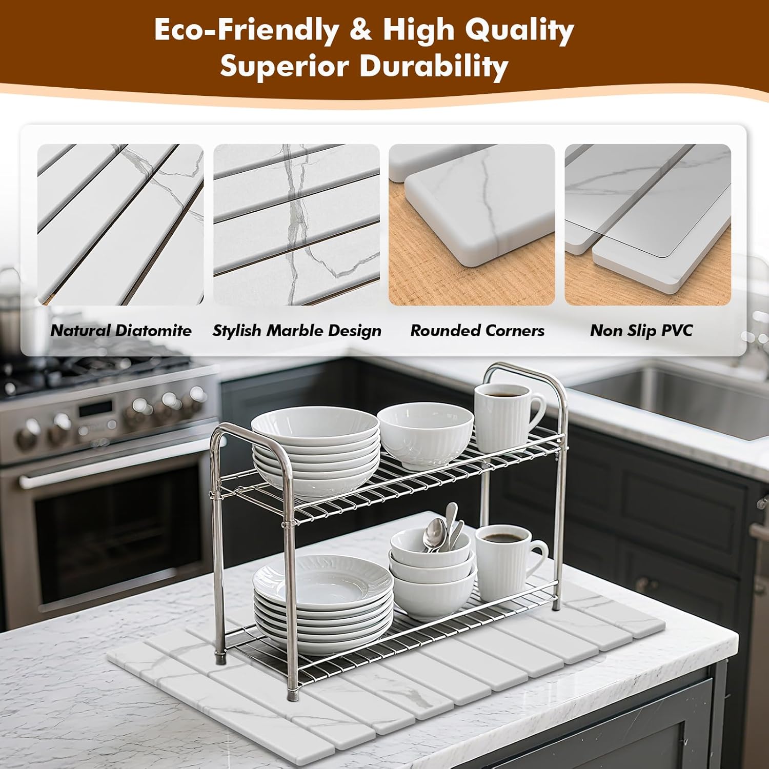 2en1 Tapis Égouttoir Vaisselle Absorbant Antidérapant - Séchage Rapide & Lavable Pour Cuisine