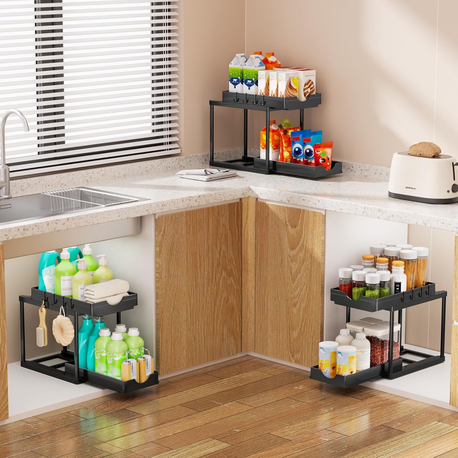 Organisateur Sous Évier 2 Niveaux Avec Tiroirs Coulissants – Rangement Cuisine & Salle De Bain Multifonction³