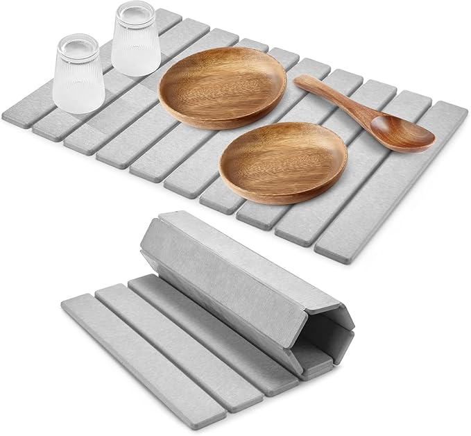 2en1 Tapis Égouttoir Vaisselle Absorbant Antidérapant - Séchage Rapide & Lavable Pour Cuisine