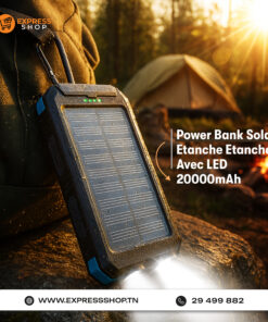 Power Bank Solaire 20000mAh Étanche Avec LED Ultra-Puissante Et 2 Ports USB  Idéal Camping & Urgence