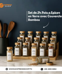 Set de 24 Pots à Épices en Verre avec Couvercles Bambou Pour Rangement Élégant Et Hermétique