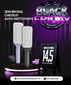 2en1 Brosse Cheveux Auto-Nettoyante Rotative - Anti-nœuds & Anti-statique