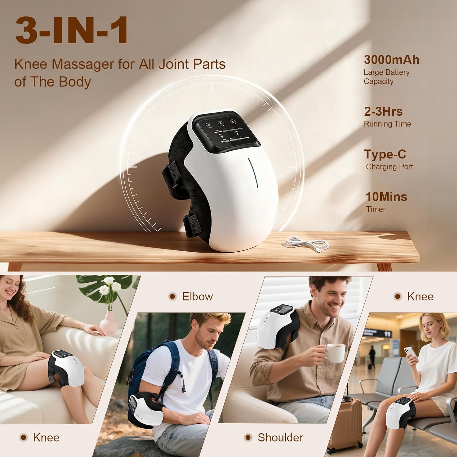 3 En 1 Masseur de Genoux Intelligent Sans Fil Chauffant Et Vibrant pour Douleurs Articulaires Avec 9 Modes De Massage