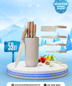 BLITZ Retrosohoo Set de 5 Couteaux de Cuisine en Inox avec Support | Lames Anti-Rouille Japonais