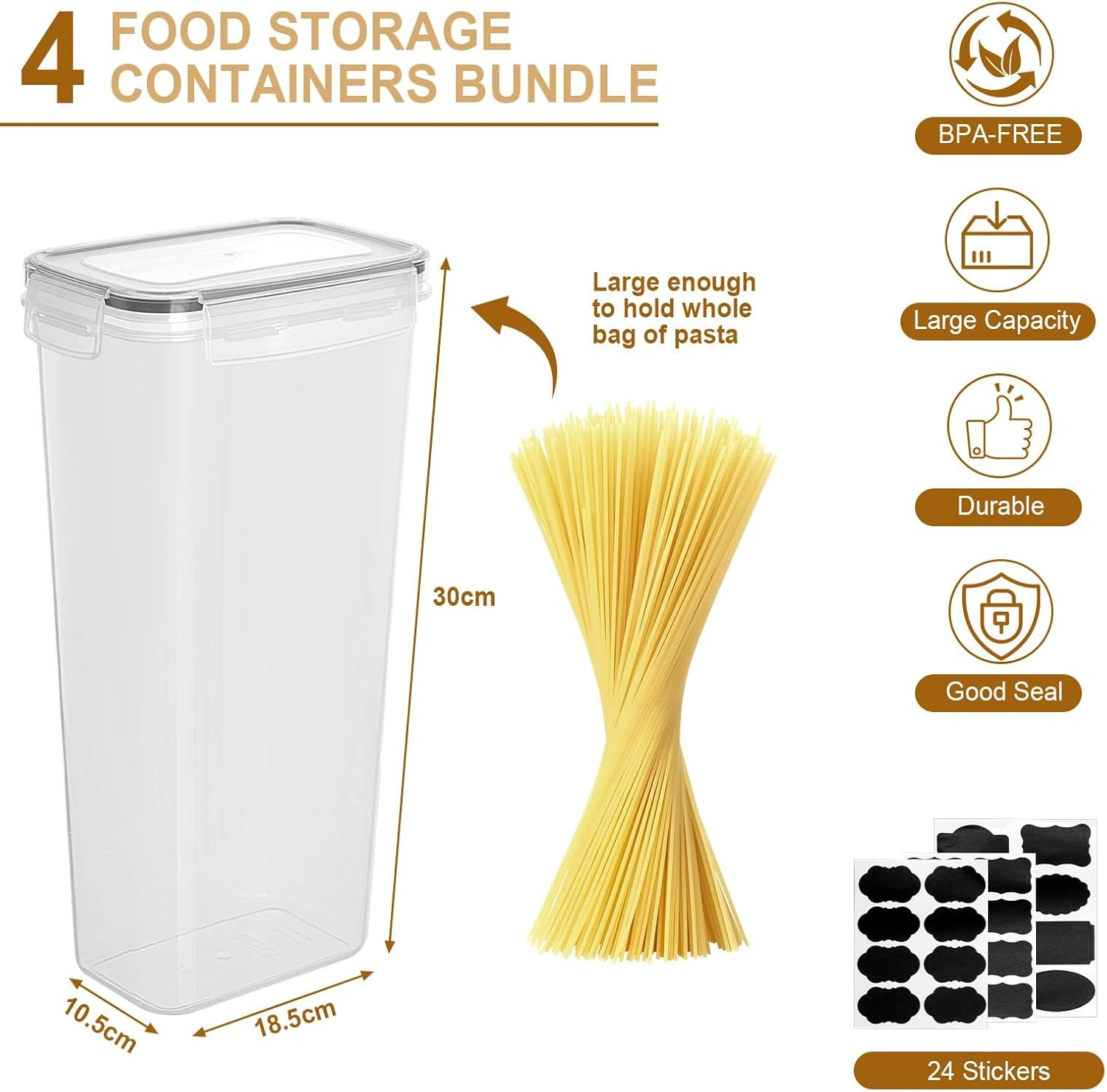 Blitz® - 4 Boîtes de Conservation Hermétiques 2,8 L Alimentaires Sans BPA Pour Un Rangement Idéale