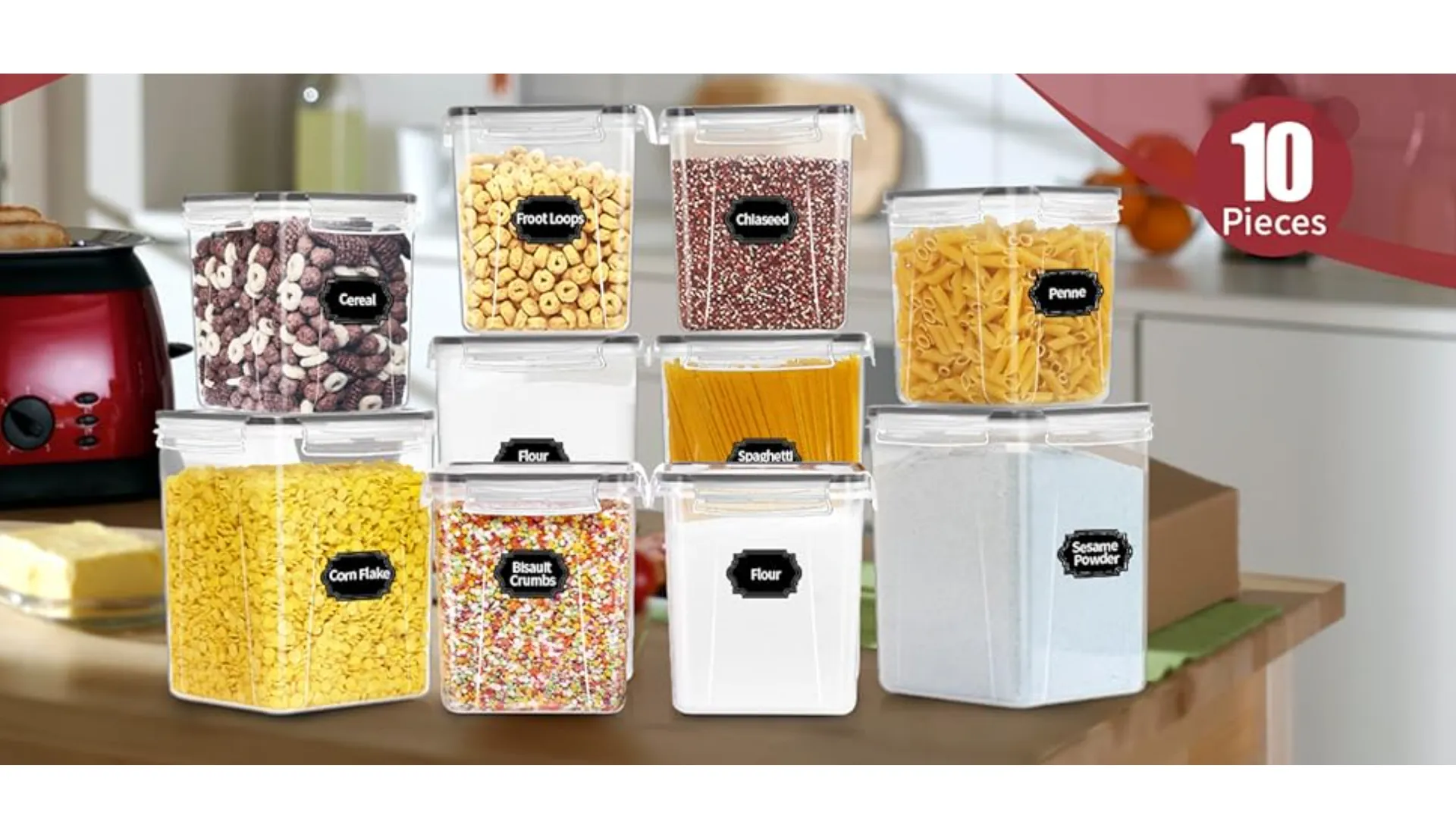 Set 10 Boîtes de Conservation Alimentaires Étanches Et Sans BPA Pour Cuisine & Placards Set 10 Boîtes de Conservation Alimentaires Étanches Et Sans BPA Pour Cuisine & Placards