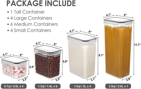 Set de 15 Boîtes de Rangement Alimentaire Hermétiques Avec Étiquettes Pour Cuisine et Placard
