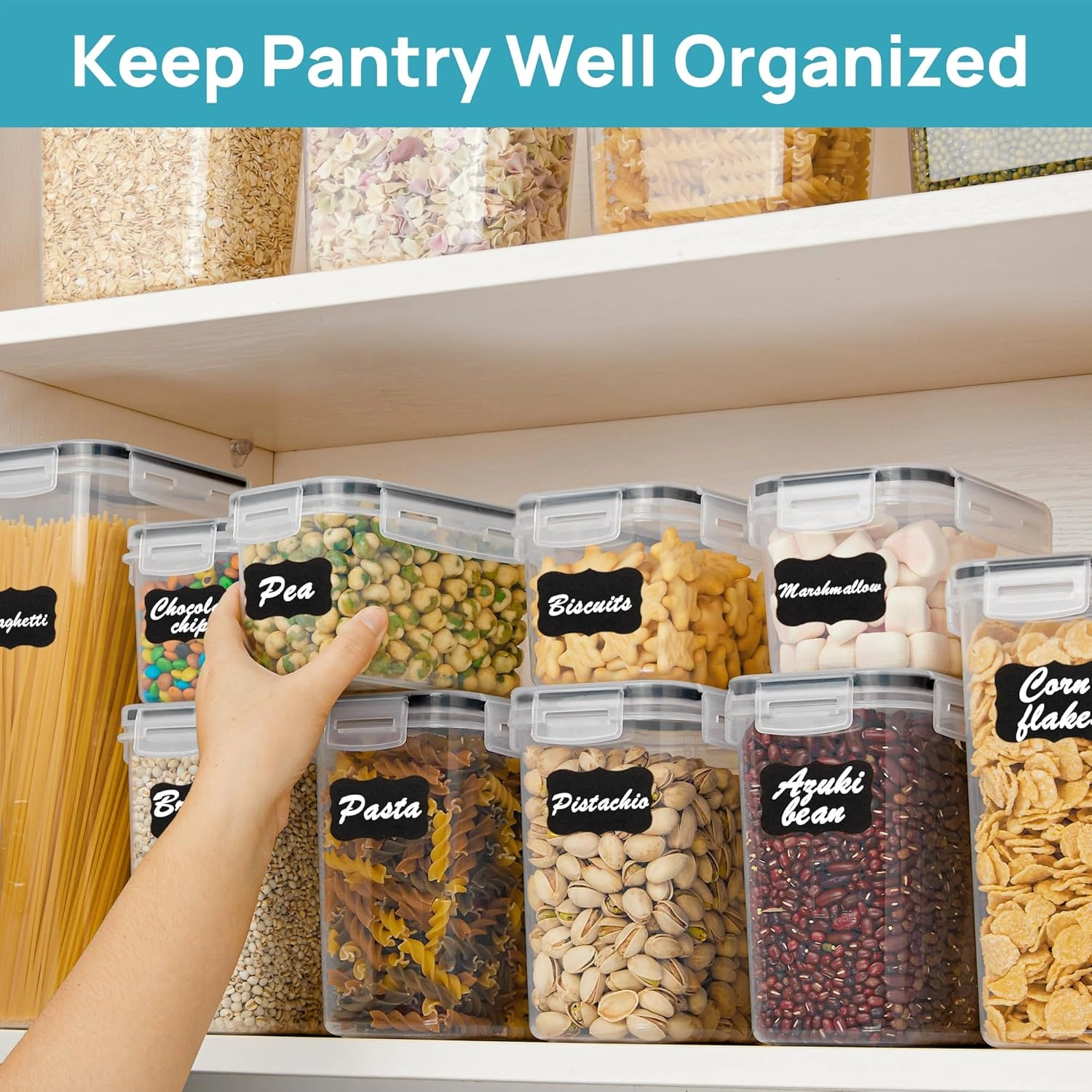 Blitz® - Set de 15 Boîtes de Rangement Alimentaire Hermétiques Avec Étiquettes Pour Cuisine et Placard