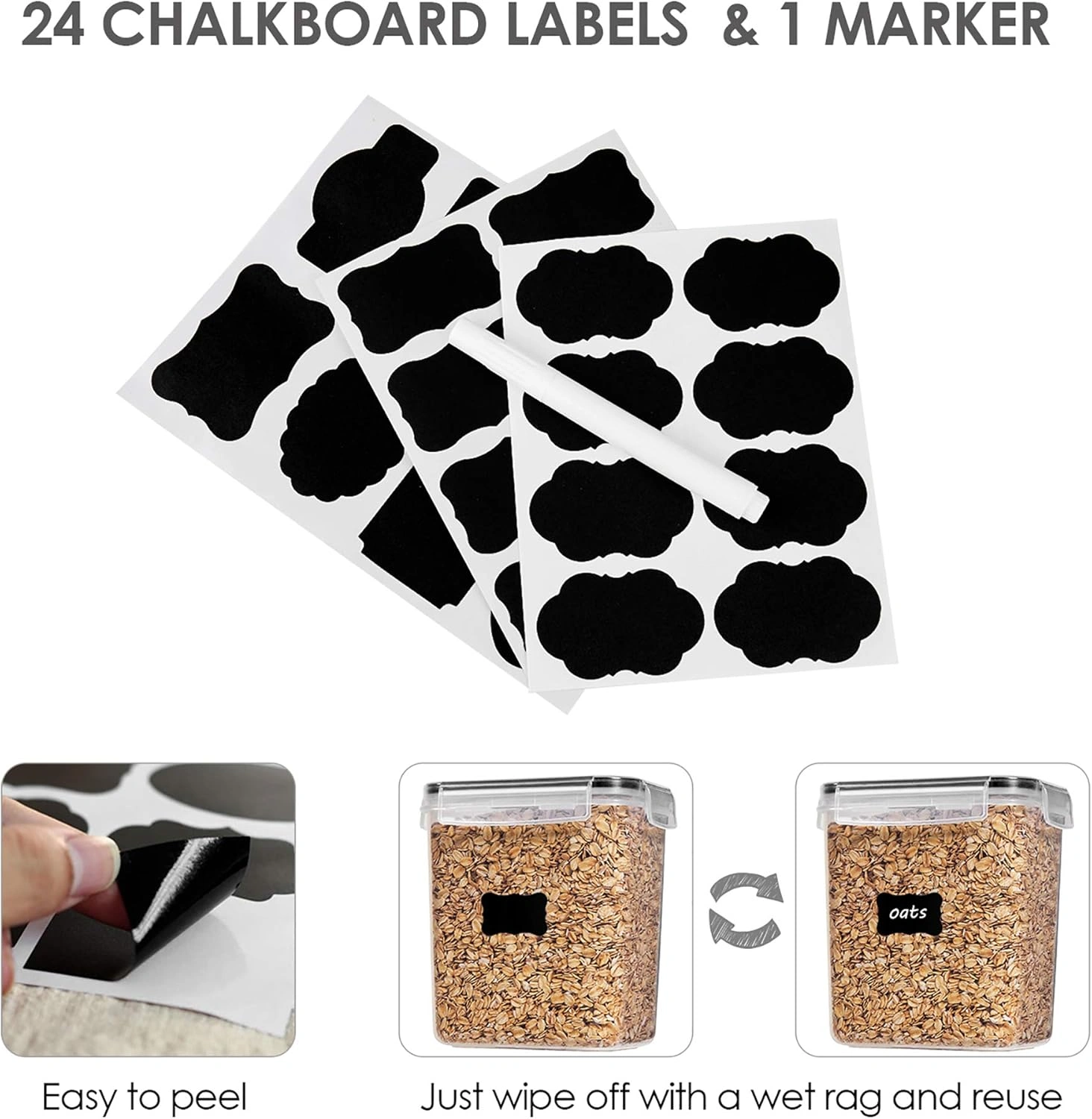 Blitz® - Set de 15 Boîtes de Rangement Alimentaire Hermétiques Avec Étiquettes Pour Cuisine et Placard