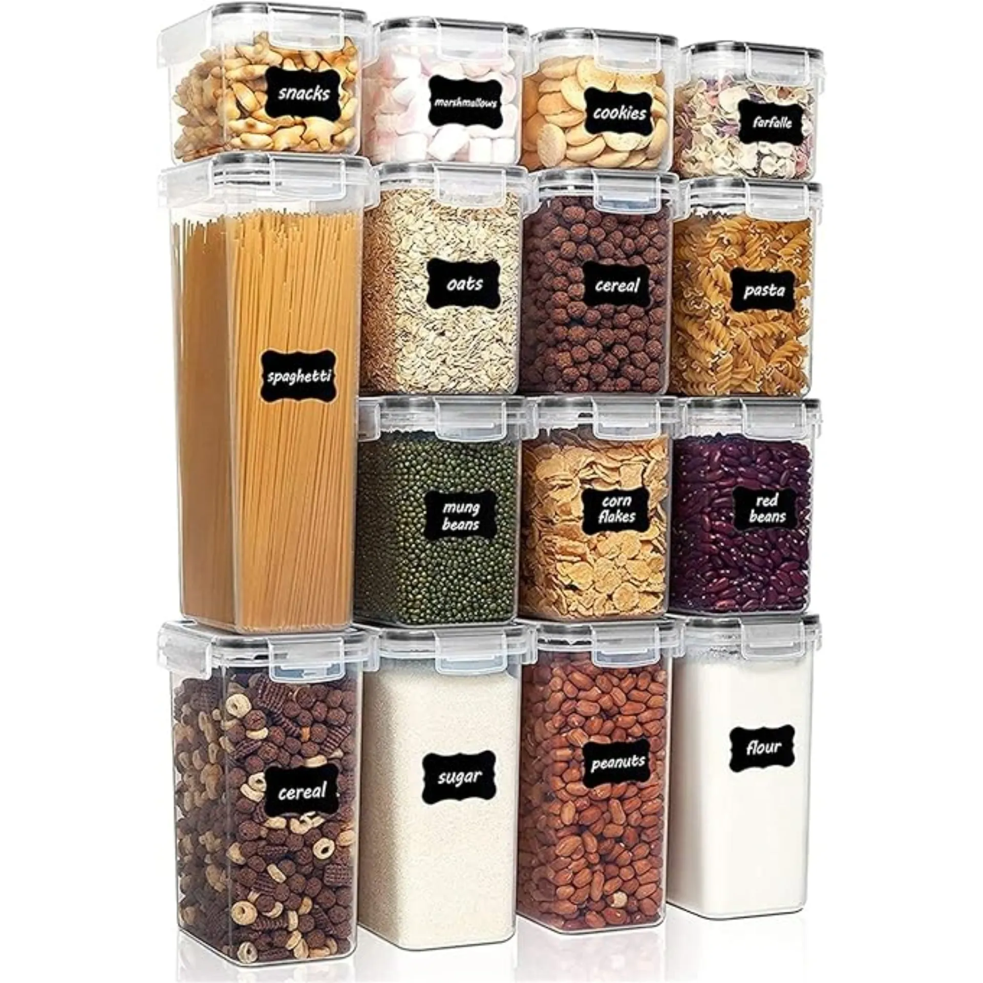 Blitz® - Set de 15 Boîtes de Rangement Alimentaire Hermétiques Avec Étiquettes Pour Cuisine et Placard