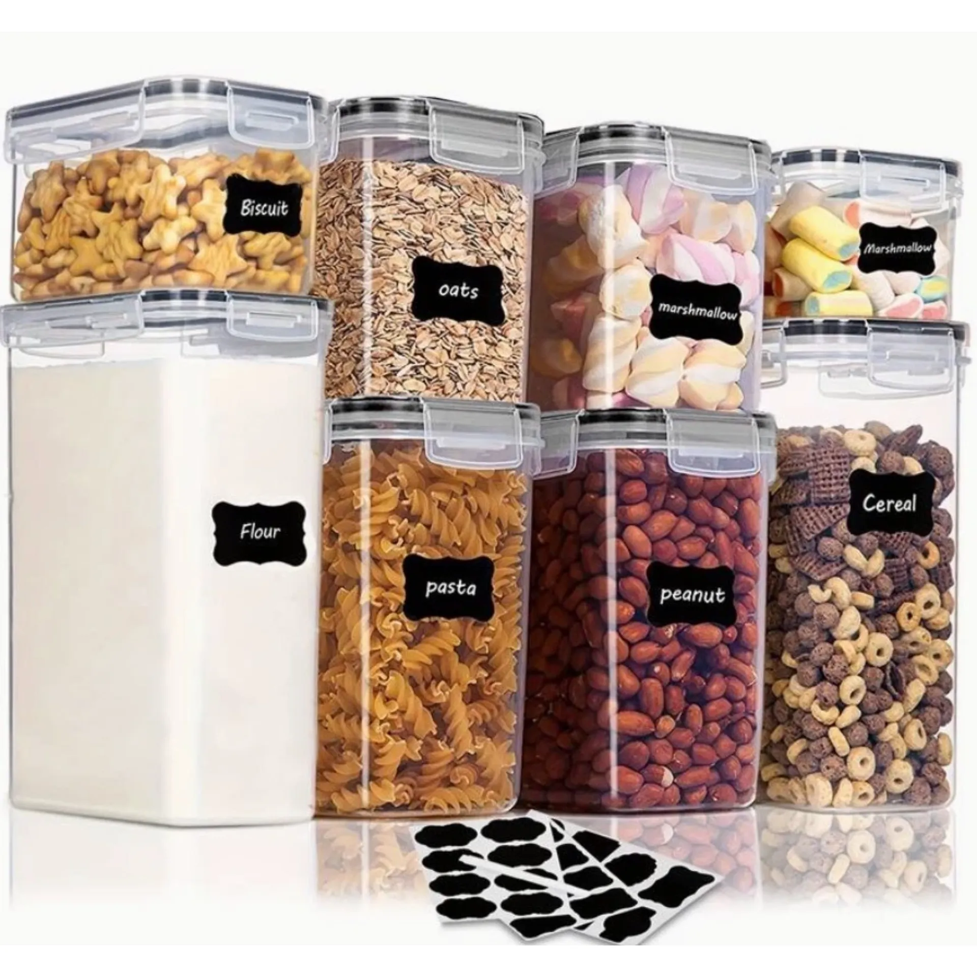 Set de 8 Contenants Alimentaires Hermétiques Transparents Pour Rangement Cuisine et Garde Manger