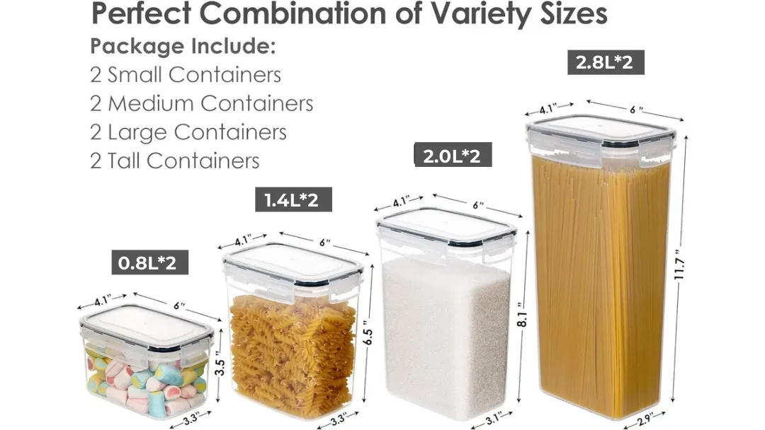 Set de 8 Contenants Alimentaires Hermétiques Transparents Pour Rangement Cuisine et Garde Manger