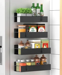 Lot de 4 Étagères Magnétiques INOX avec Crochets Rangement Pratique Cuisine Salle de Bain Réfrigérateur BNBR-8