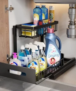 4en1 Organisateur sous évier coulissant 2 niveaux robuste INOX cuisine salle de bain BNBR-2