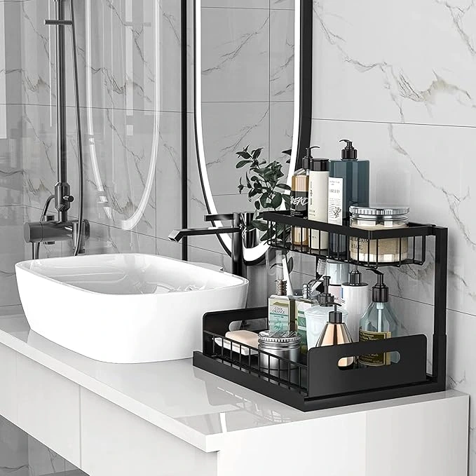 BNBR-2 - 4en1 Organisateur sous évier coulissant 2 niveaux robuste INOX cuisine salle de bain