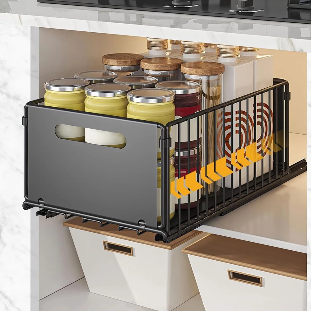 Organisateur de Placard Coulissant en Fer – Glissière Silencieuse, Installation Facile Sans Perçage, Rangement Cuisine Moderne