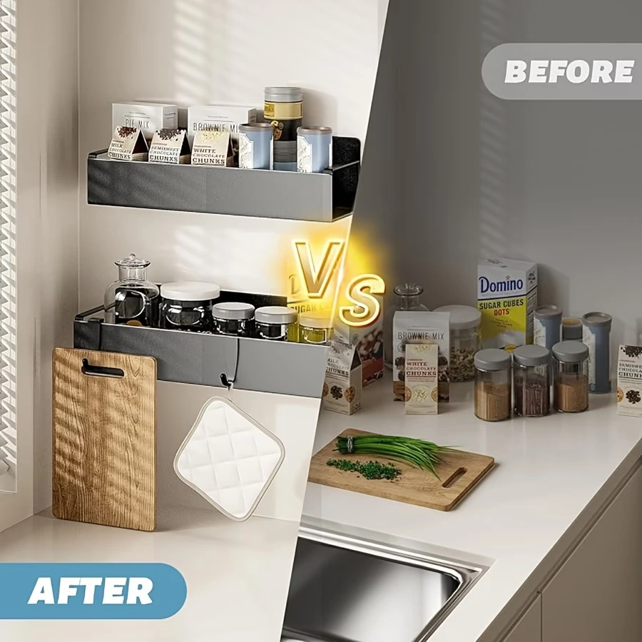 BNBR-8 - Lot de 4 Étagères Magnétiques INOX avec Crochets Rangement Pratique Cuisine Salle de Bain Réfrigérateur