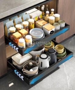 BNBR-14 - 3en1 Etagere coulissant extensible ajustable en INOX , rangement cuisine