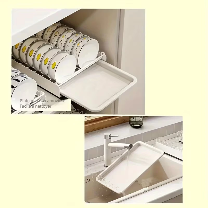 BNBR-11- 4en1 Étagère de rangement coulissante en INOX  avec panier et support vaisselle multifonction