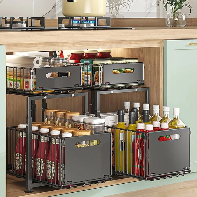 4en1 Étagère de rangement 2 niveaux en INOX rangement cuisine salle de bain et garde-manger BNBR-16