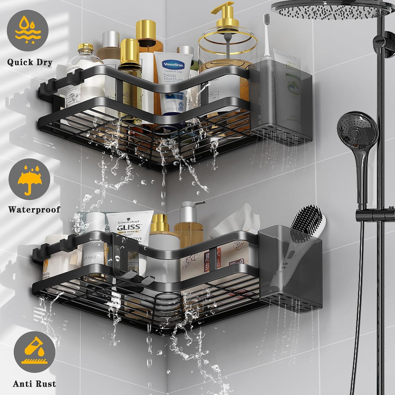 9en1 Set de 2 Étagères douche d’angle sans perçage INOX rangement salle de bain BNBR-9 9en1 Set de 2 Étagères douche d’angle sans perçage INOX rangement salle de bain BNBR-9