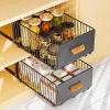4en1 Organisateur Coulissant en INOX avec Poignée en Bambou – Rangement Cuisine Multifonctions BNBR-18