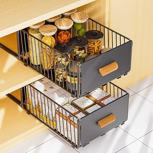4en1 Organisateur Coulissant en INOX avec Poignée en Bambou – Rangement Cuisine Multifonctions BNBR-18 4en1 Organisateur Coulissant en INOX avec Poignée en Bambou – Rangement Cuisine Multifonctions BNBR-18