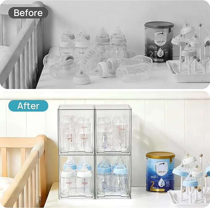 Lot de 4 tiroirs de rangement empilables transparents Multifonctions BNBR-17