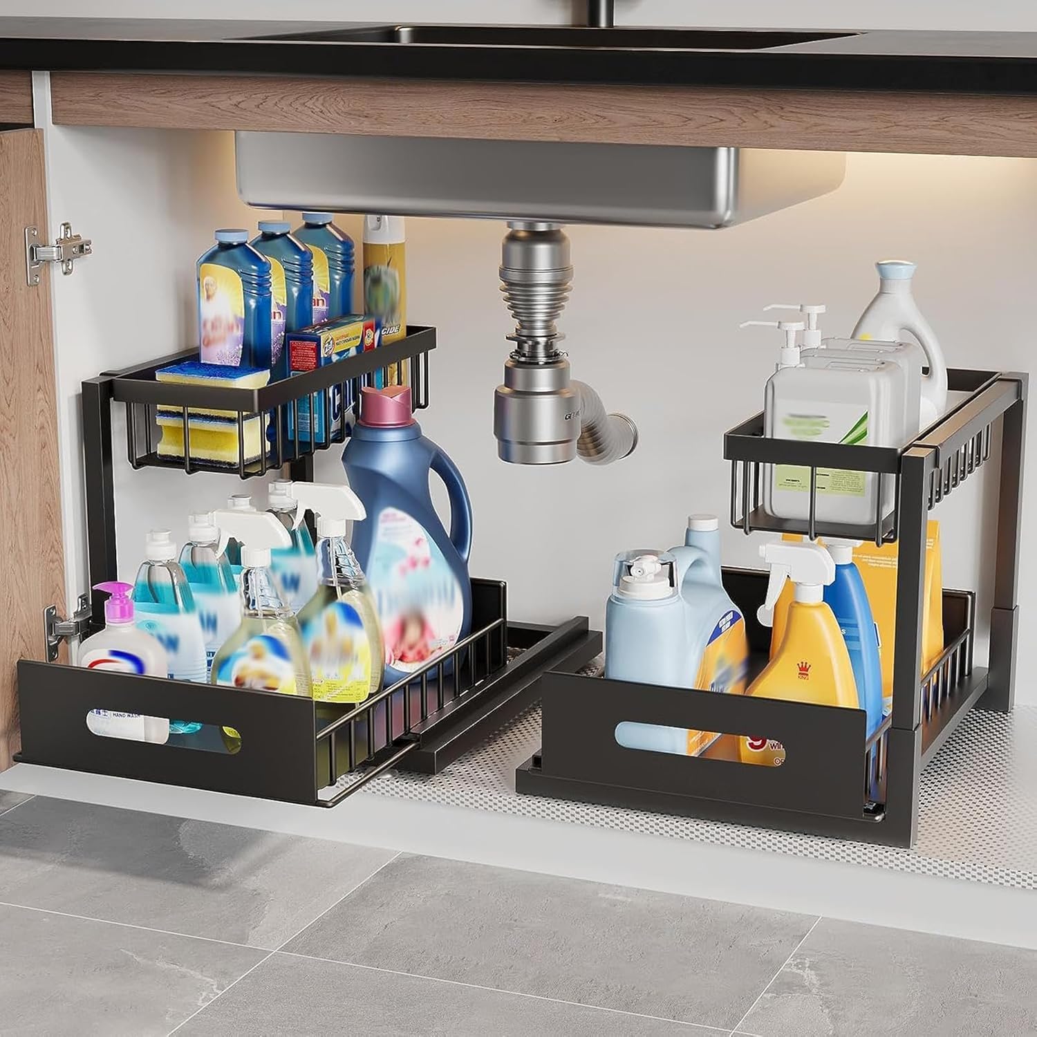 4en1 Organisateur sous évier coulissant 2 niveaux robuste INOX cuisine salle de bain BNBR-2