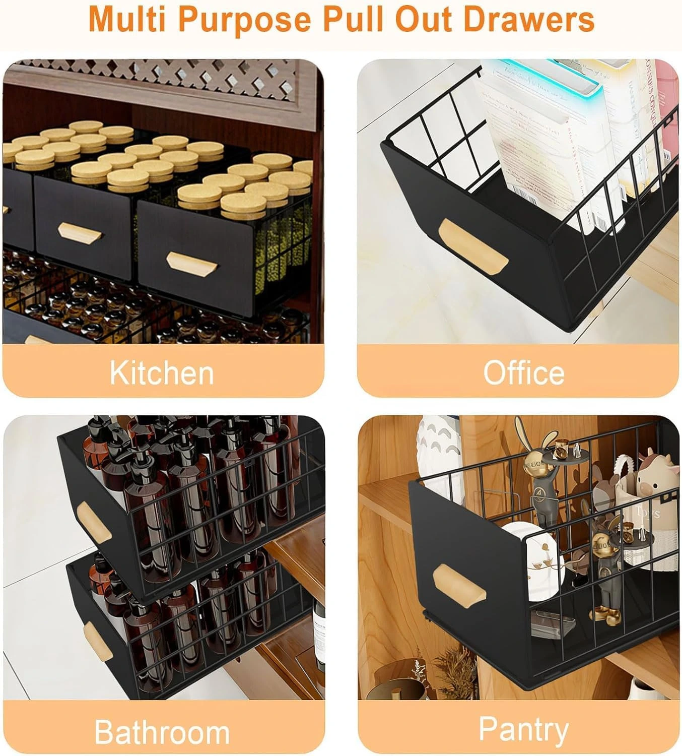 BNBR-18 - 4en1 Organisateur Coulissant en INOX avec Poignée en Bambou pliable