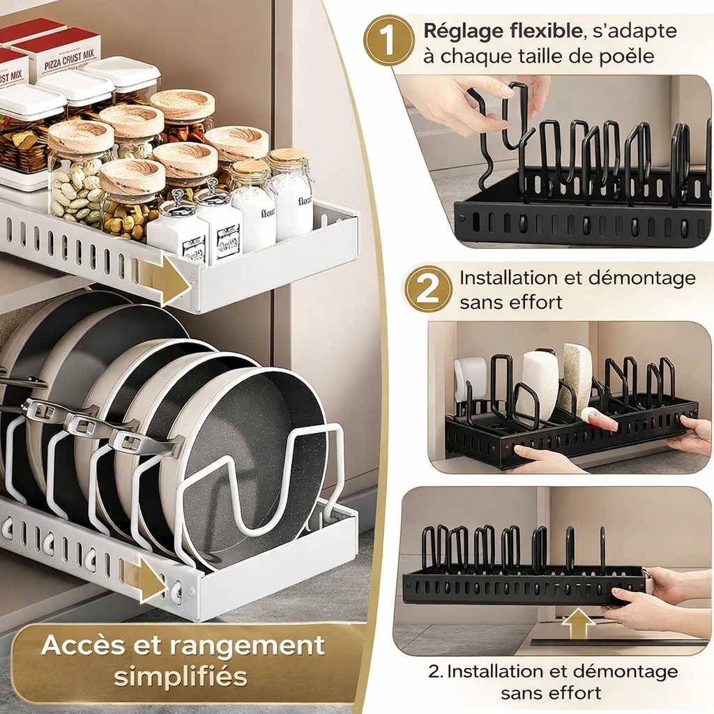 4en1 Organisateur Coulissante en INOX avec 8 séparateurs réglables BNBR-12