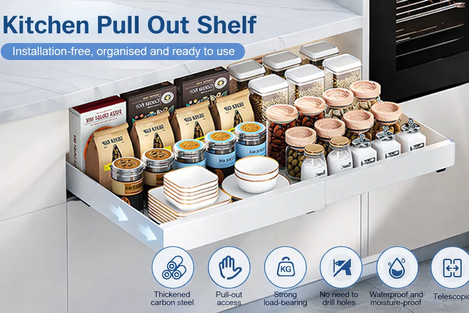 3en1 Etagere coulissant extensible en INOX , rangement cuisine BNBR-14