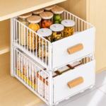 BNBR-18 - 2 Organisateurs Coulissant en INOX avec Poignée en Bambou pliable ( quantite 2 )