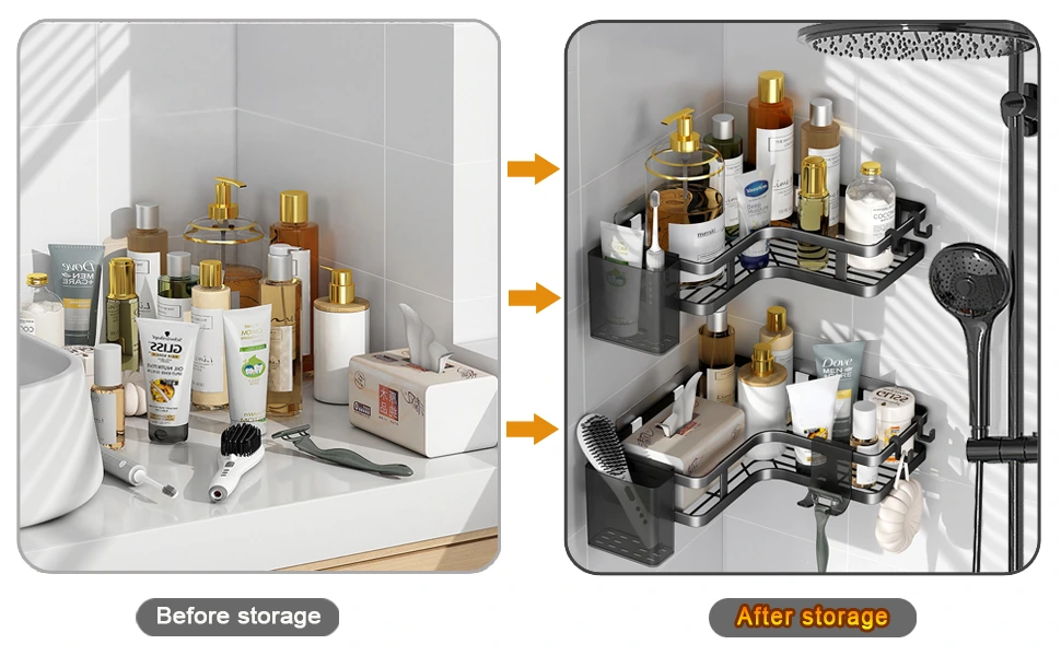 9en1 Set de 2 Étagères douche d'angle sans perçage INOX rangement salle de bain BNBR-9