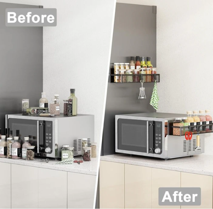 Lot de 4 Étagères Magnétiques INOX avec Crochets Rangement Pratique Cuisine Salle de Bain Réfrigérateur BNBR-8