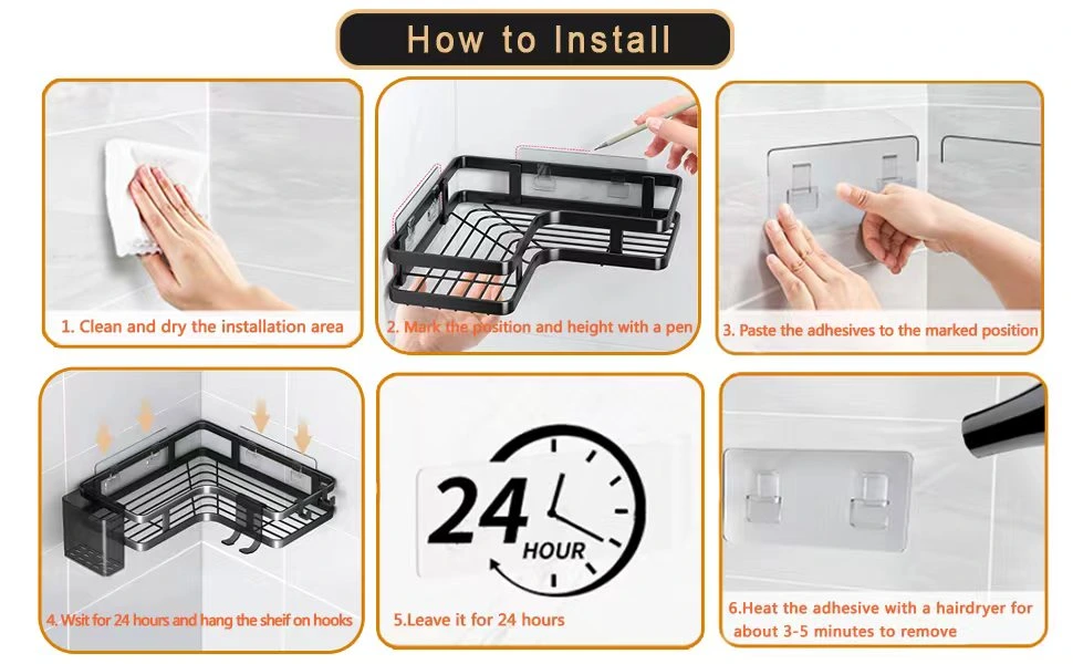 9en1 Set de 2 Étagères douche d'angle sans perçage INOX rangement salle de bain BNBR-9