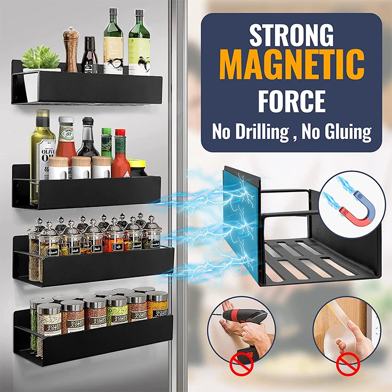 Lot de 4 Étagères Magnétiques INOX avec Crochets Rangement Pratique Cuisine Salle de Bain Réfrigérateur BNBR-8 Lot de 4 Étagères Magnétiques INOX avec Crochets Rangement Pratique Cuisine Salle de Bain Réfrigérateur BNBR-8