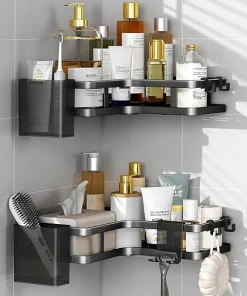 9en1 Set de 2 Étagères douche d'angle sans perçage INOX rangement salle de bain BNBR-9