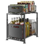 BNBR-20 - 5en1 Multifonction Organisateur Coulissant acier inoxydable pliable Sous Évier 2 Niveaux