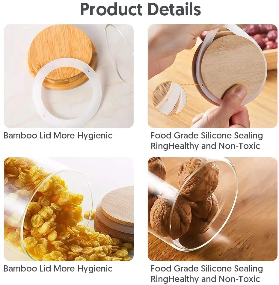 BNBR-19 - Lot de 12 pots à épices en verre avec couvercles bambou hermétiques