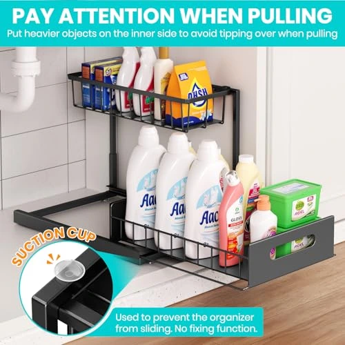 4en1 Organisateur sous évier coulissant 2 niveaux robuste INOX cuisine salle de bain BNBR-2