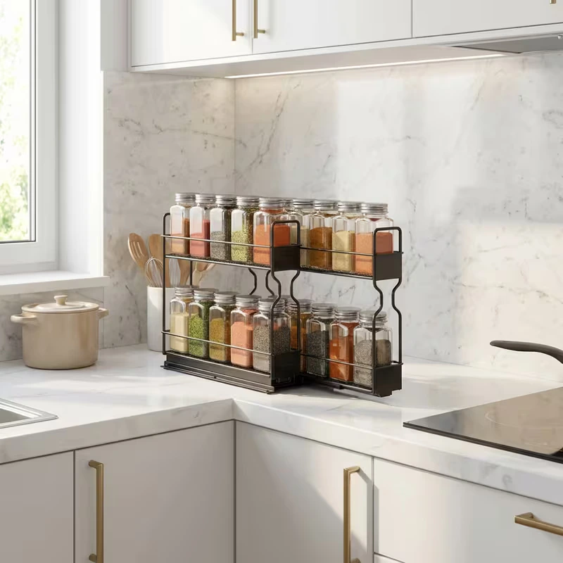 5en1 Étagère à épices extensible à 2 niveaux INOX pour cuisine BNBR-13