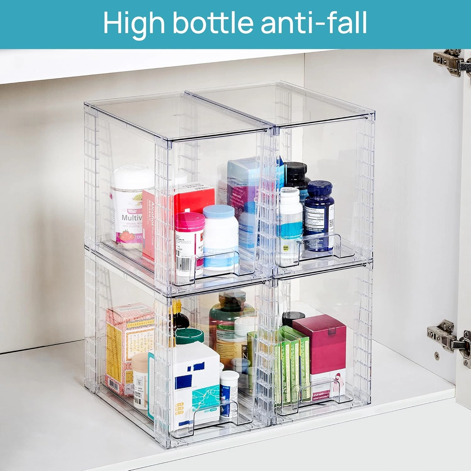 BNBR-17- Lot de 4 tiroirs de rangement empilables transparents Multifonctions