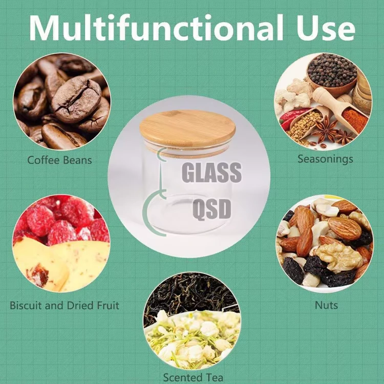 BNBR-19 - Lot de 12 pots à épices en verre avec couvercles bambou hermétiques