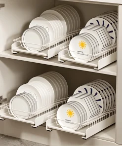 3en1 Égouttoir à vaisselle extensible avec séparateurs réglables et tiroir coulissant Multifonctions BNBR-10