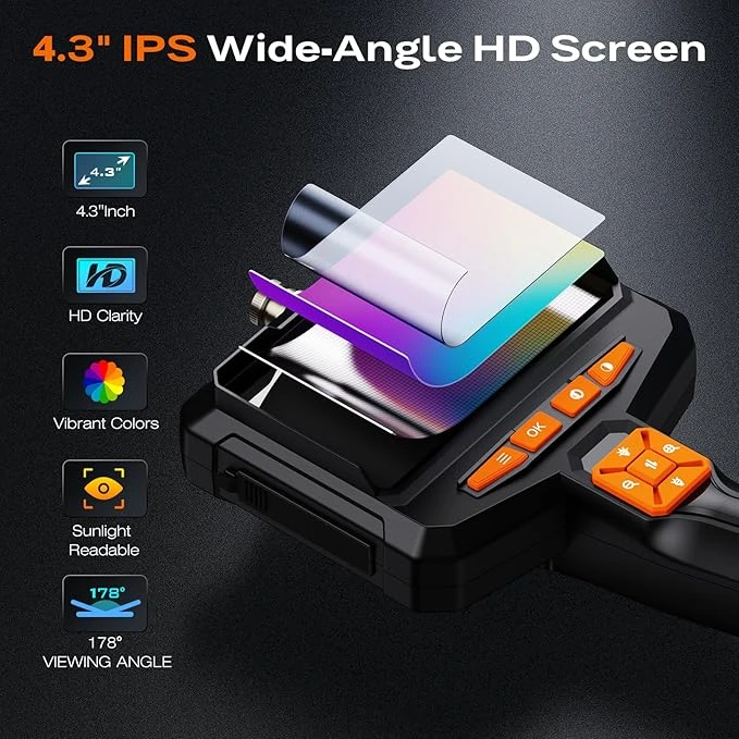 6en1 Caméra Endoscope ES05 avec Lumière, boroscope portable avec écran IPS de 4,3 pouces
